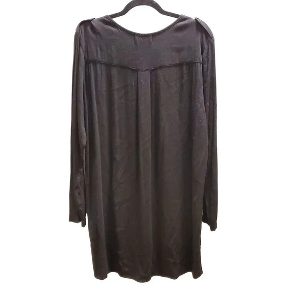 Velvet Black Button Front Hi Low Flowy Tunic Top Mini Dress L - Picture 6 of 16
